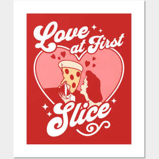 Love at First Slice - Pizza Lover - Funny Valentine's Day Posters and Art